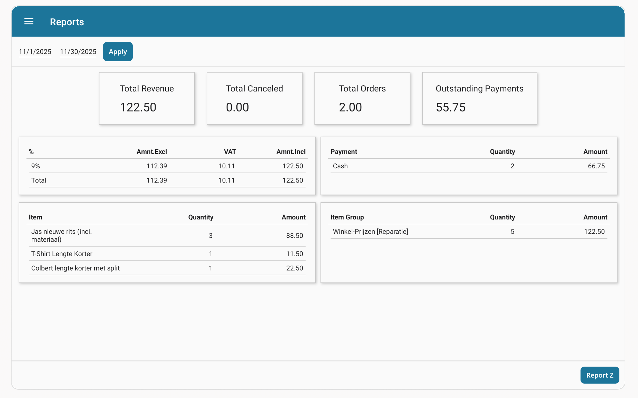Posqo reports screen
